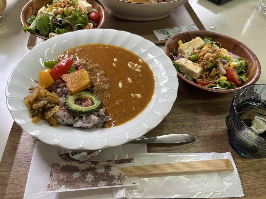 ひゆり菜で食べた薬膳カレーとサラダ